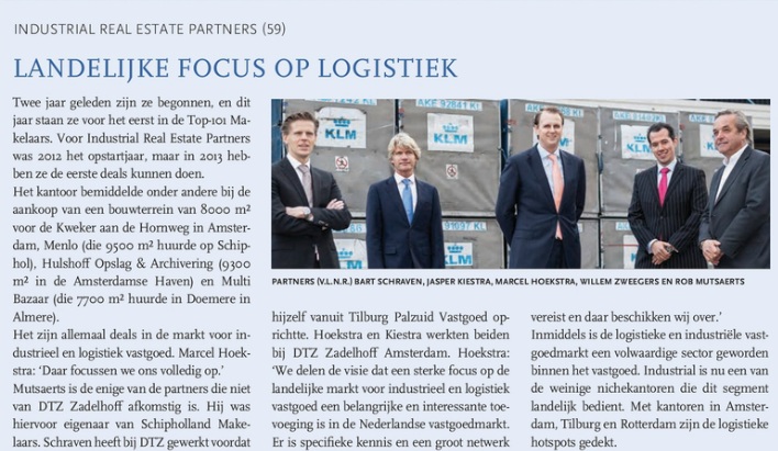 INDUSTRIAL real estate partners nieuwkomer op plek 59 in top 101 makelaars